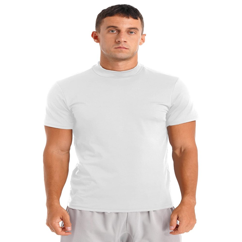 Aislor Men's Basic Shirt Tops Short Sleeve Mock Neck T-Shirts Thermal Underwear Pullovers Undershirt White A Large