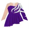 Jhaoyu Girls Figure Skating Dress Shiny Sequin Mesh Long Sleeve Roller Skating Competition Leotard Ballet Tutu Dress Purple 16 Years view 3