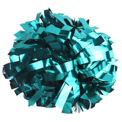 GUIFIER Pack of 2 Pom Poms Cheerleading 6 Inches Metallic Cheerleader Pom Poms with Baton Handle, Pompoms Cheer Pom Pom for Cheering Squad (Teal)