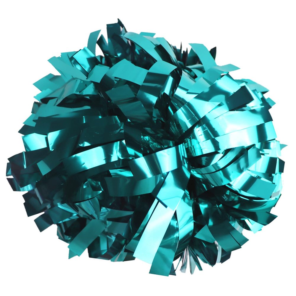 GUIFIER Pack of 2 Pom Poms Cheerleading 6 Inches Metallic Cheerleader Pom Poms with Baton Handle, Pompoms Cheer Pom Pom for Cheering Squad (Teal)