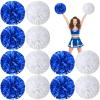 Deekin 12 Pcs Cheerleading Pom Poms Cheerleader Squad Spirited Fun Pompoms 12 Inch Metallic Foil Cheer Pom Poms with Handle Flowers for Sport Team Dance Costume Party 50g Weight Each(Blue, White) view 1