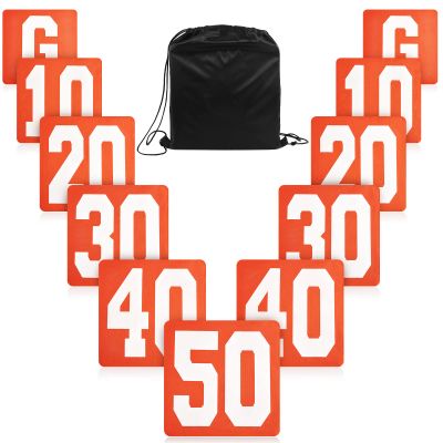 Jecery Set of 11 Football Yard Markers High Visibility Football Field Yard Line Markers Yardage Field Line Marking 12 Inch with Carrying Bag for Sporting Training(Orange White)