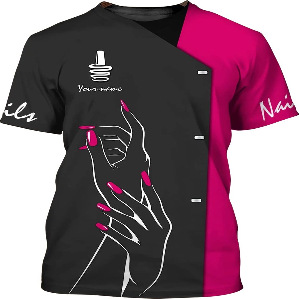 Hand Spa Nail Tech Uniform Pink Personalized Name 3D T-Shirt, Nail Art Shirt, Custom Tech Shirt, Artist Gifts, Gift for Manicurist/Gift-256