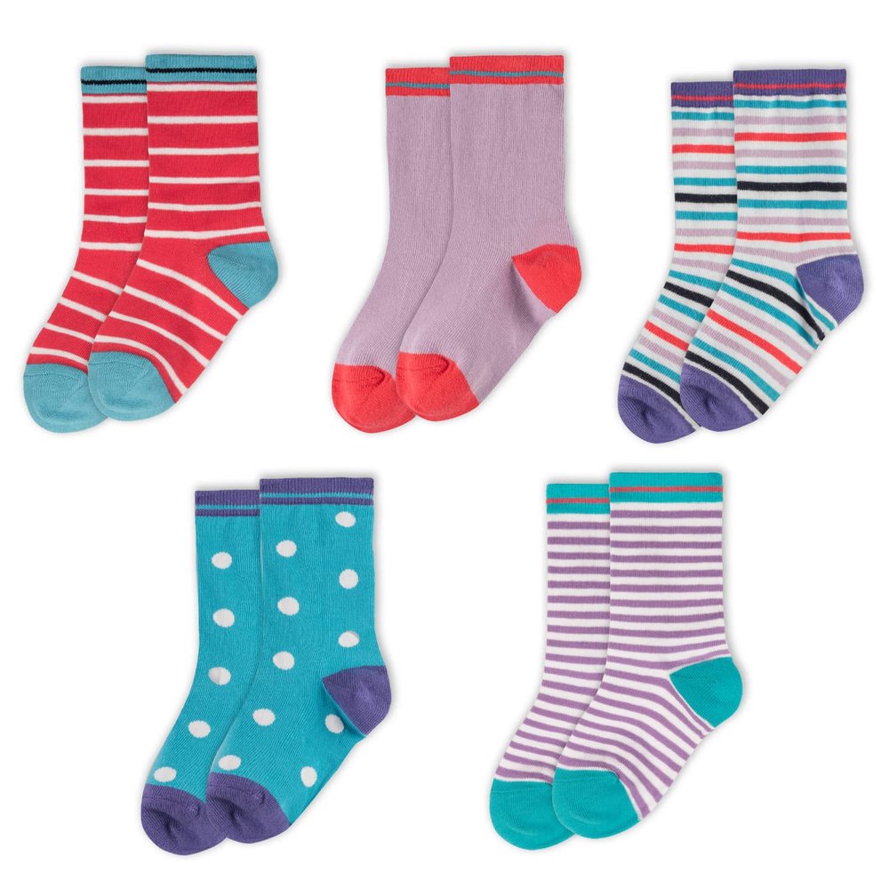 Mightly Girls and Boys' Crew Socks | Organic Cotton Multi-Pack Kids Sock Set, Style Combo, Large (1-4), 5-Pack