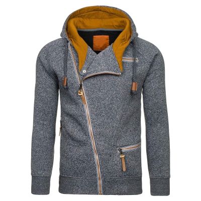 Maiyifu-GJ Men Slim Fit Full Zip Hoodies Casual Diagonal Zipper Hooded Sweatshirt Long Sleeve Sports Jacket with Zip Pockets (Dark Grey,3X-Large)