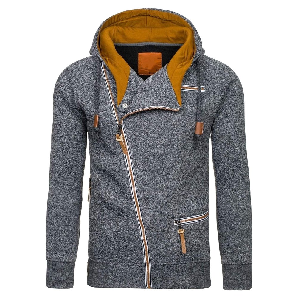 Maiyifu-GJ Men Slim Fit Full Zip Hoodies Casual Diagonal Zipper Hooded Sweatshirt Long Sleeve Sports Jacket with Zip Pockets (Dark Grey,3X-Large)