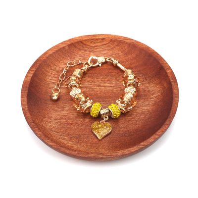 ASUNFO Round Ring Dish Wood Jewelry Tray Trinket Key Decorative Holder Organizer for Necklace Bracelet Display Wedding Party Decor Serving Dishes