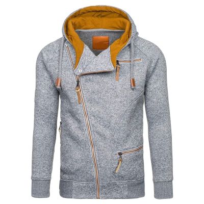 Maiyifu-GJ Men Slim Fit Full Zip Hoodies Casual Diagonal Zipper Hooded Sweatshirt Long Sleeve Sports Jacket with Zip Pockets (Light Grey,Small)