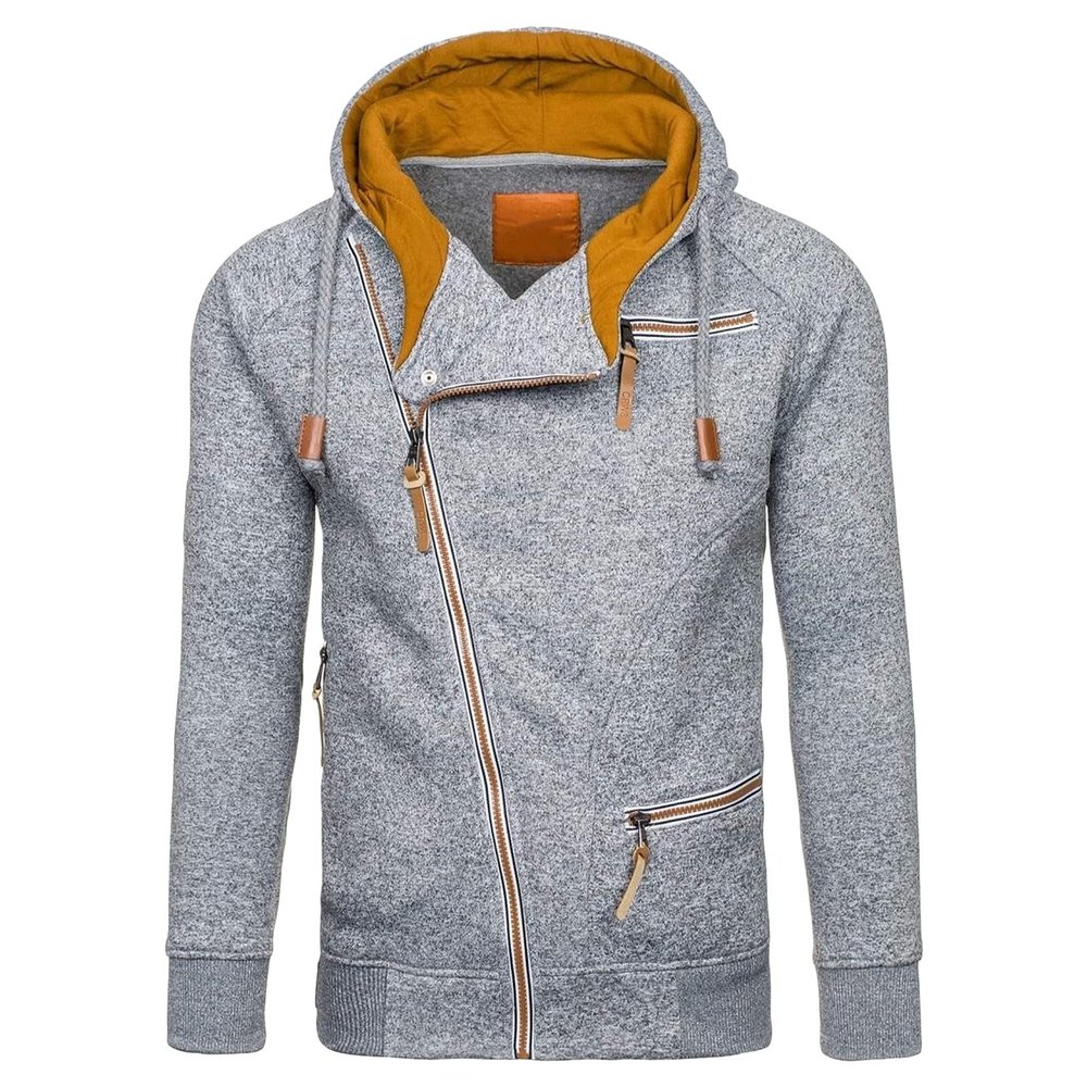 Maiyifu-GJ Men Slim Fit Full Zip Hoodies Casual Diagonal Zipper Hooded Sweatshirt Long Sleeve Sports Jacket with Zip Pockets (Light Grey,Small)
