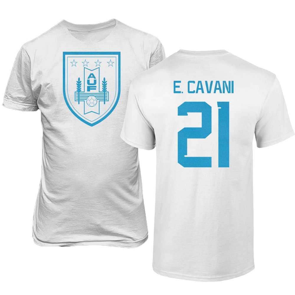FLAURA Uruguay Soccer #21 Cavani World Football Jersey Style Adult Mens Unisex T-Shirt (White, 5X-Large)