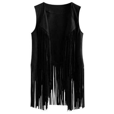 XUNRYAN Womens Hippie Vest for Women Vintage Ethnic 70s Tassel Vest Faux Suede Solid Sleeveless Fringe Hippie Jacket Vest