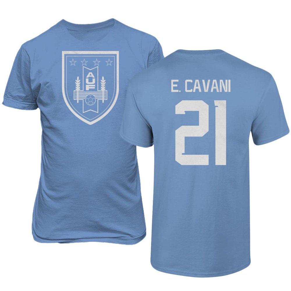 FLAURA Uruguay Soccer #21 Cavani World Football Jersey Style Adult Mens Unisex T-Shirt (Carolina Blue, 5X-Large)