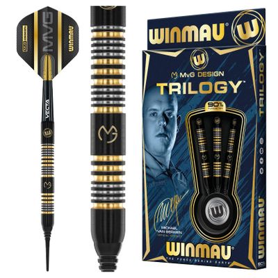 Winmau Michael Van Gerwyn MvG Trilogy 20g Gram Professional Soft Tip Tungsten Darts Set with Flights and Stems (Shafts)