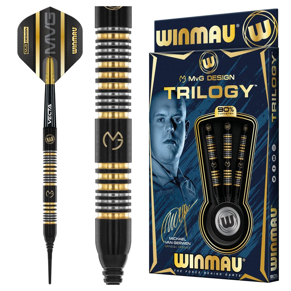 Winmau Michael Van Gerwyn MvG Trilogy 20g Gram Professional Soft Tip Tungsten Darts Set with Flights and Stems (Shafts)