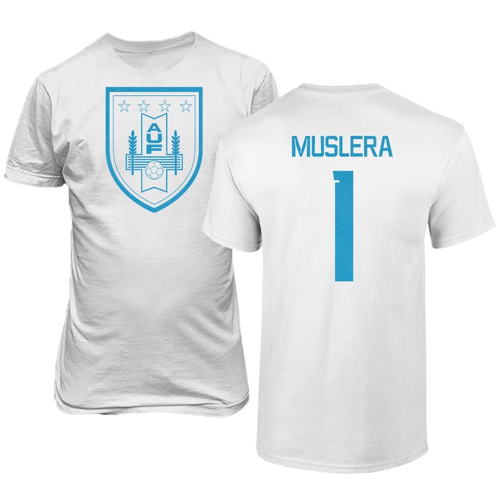 FLAURA Uruguay Soccer #1 Muslera World Football Jersey Style Adult Mens Unisex T-Shirt (White, 5X-Large)