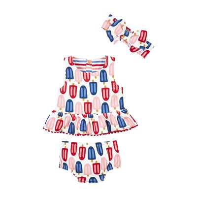 Mud Pie Girls Swimsuit & Headband Set, Popsicle, 9-12M