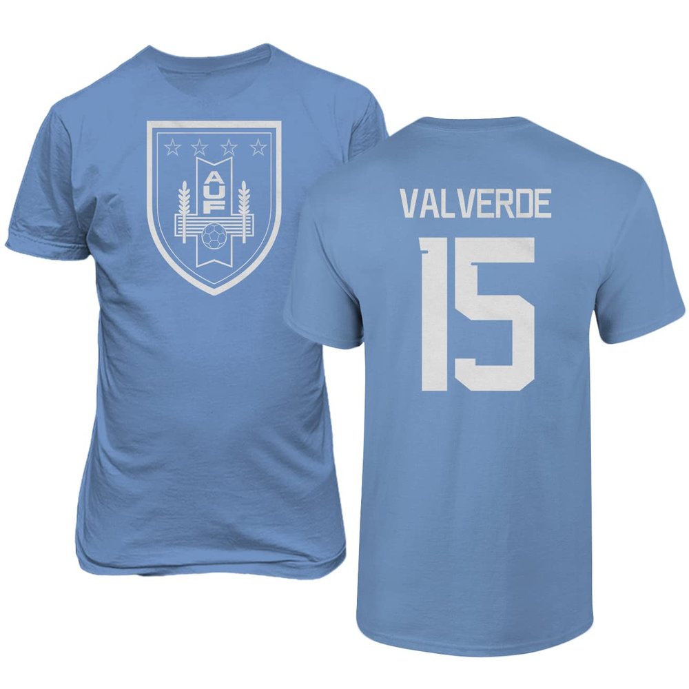 FLAURA Uruguay Soccer #15 Valverde World Football Fans Adult Mens Unisex T-Shirt (Carolina Blue, 4X-Large)
