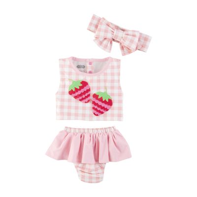 Mud Pie Girls Swimsuit & Headband Set, Strawberry, 4T