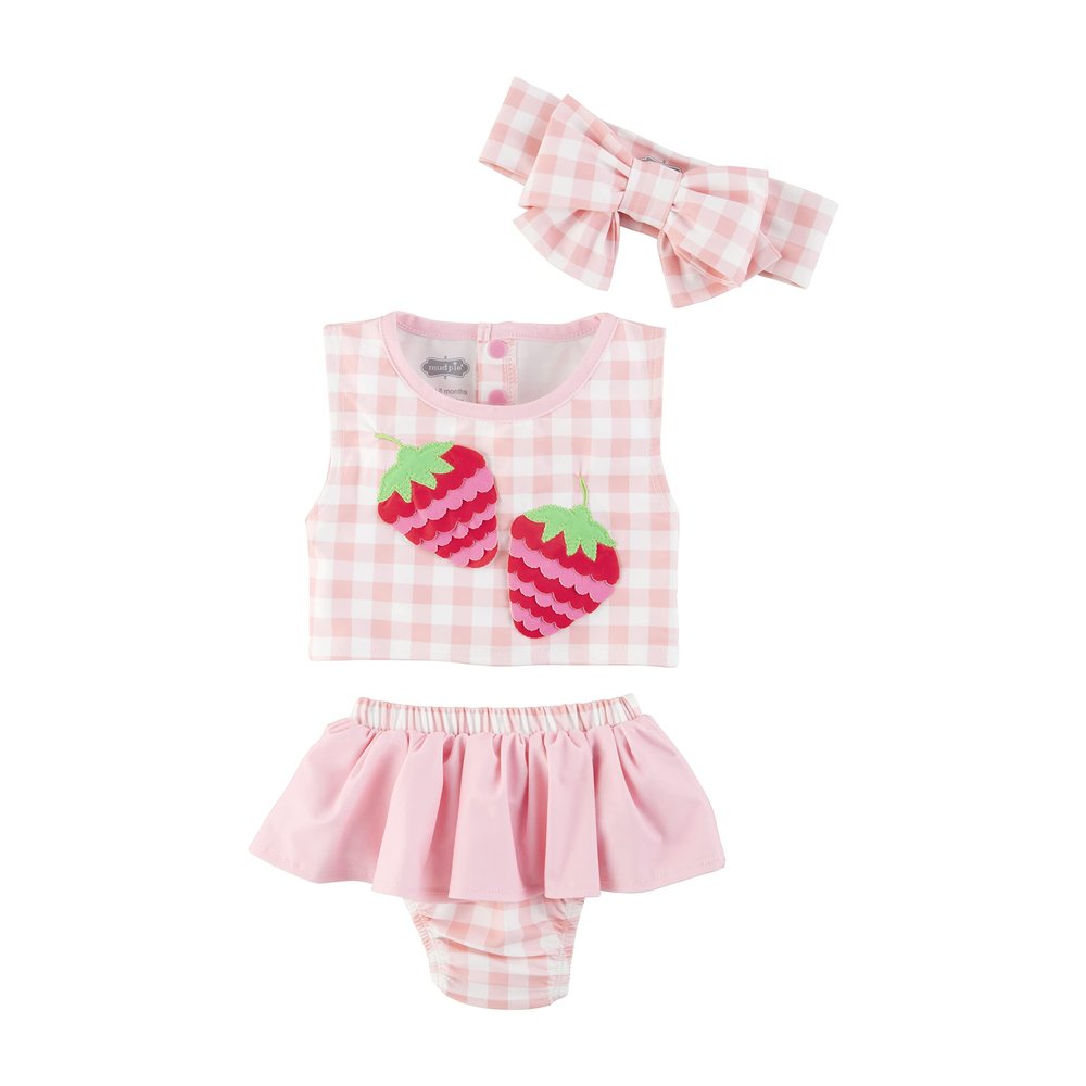 Mud Pie Girls Swimsuit & Headband Set, Strawberry, 5T