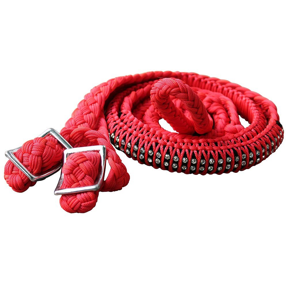 HILASON Braided Poly Barrel Horse Racing Reins Flat Grip Knots 1" X 8Ft Red | Rein Gifts