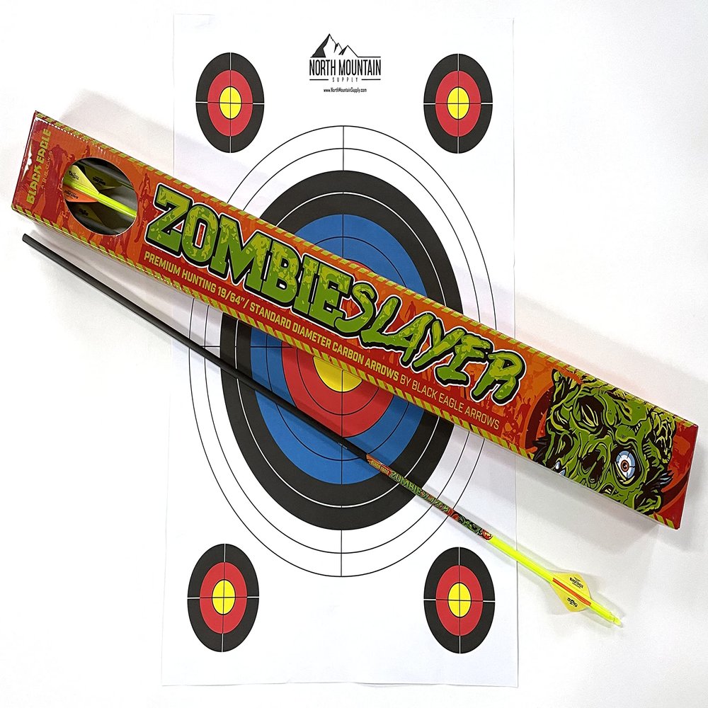 Black Eagle Zombie Slayer Crested Hunting Arrows with 2 Inch Vanes .003 Straightness, 500 Spine, 32 Inch Shaft 6 Pack with Archery Target