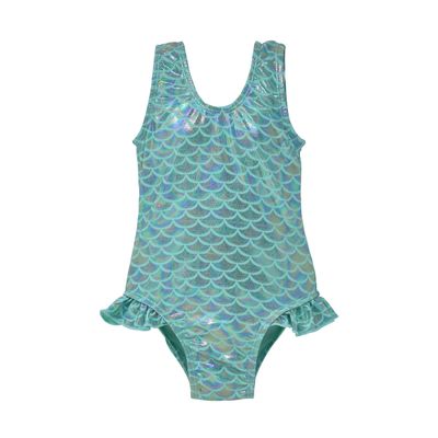 Flap Happy Baby Girls' One Piece Swimsuit | Girls' Delaney Hip Ruffle Swimsuit | Made from Recycled Bottles | UPF 50+ Highest Certified UV Sun Protection, Fairy Tale Scales, 7