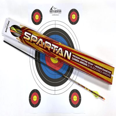 Black Eagle Arrows Spartan Fletched Arrows with 2 inch Vanes - .001 Straightness, 500 Spine - 6 Pack - with Target