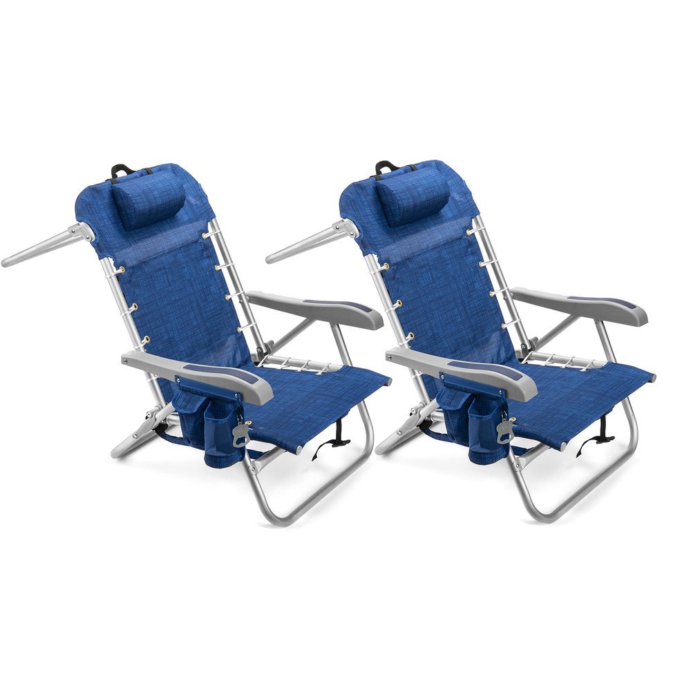 Homevative Cooler+ Folding Backpack Beach Chair with 5 Positions, Towel bar, XL Cooler Pouch, Storage Net, Cup and Phone Holder, Breeze, 2 Pack