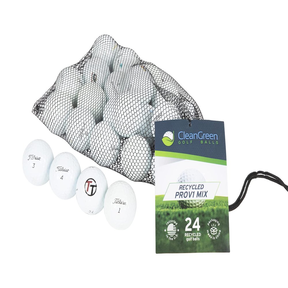 Clean Green Golf Balls 24 Titleist Pro V1 Recycled Golf Balls Mix - Includes Used Golf Balls Bulk and Mesh Reusable Bag - Recycled & Used Golf Balls for Men and Women