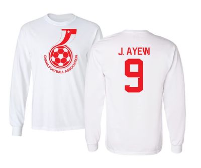 FLAURA Ghana Soccer #9 Ayew World Football Fans Youth Long Sleeve Tshirt (White, Youth X-Large)