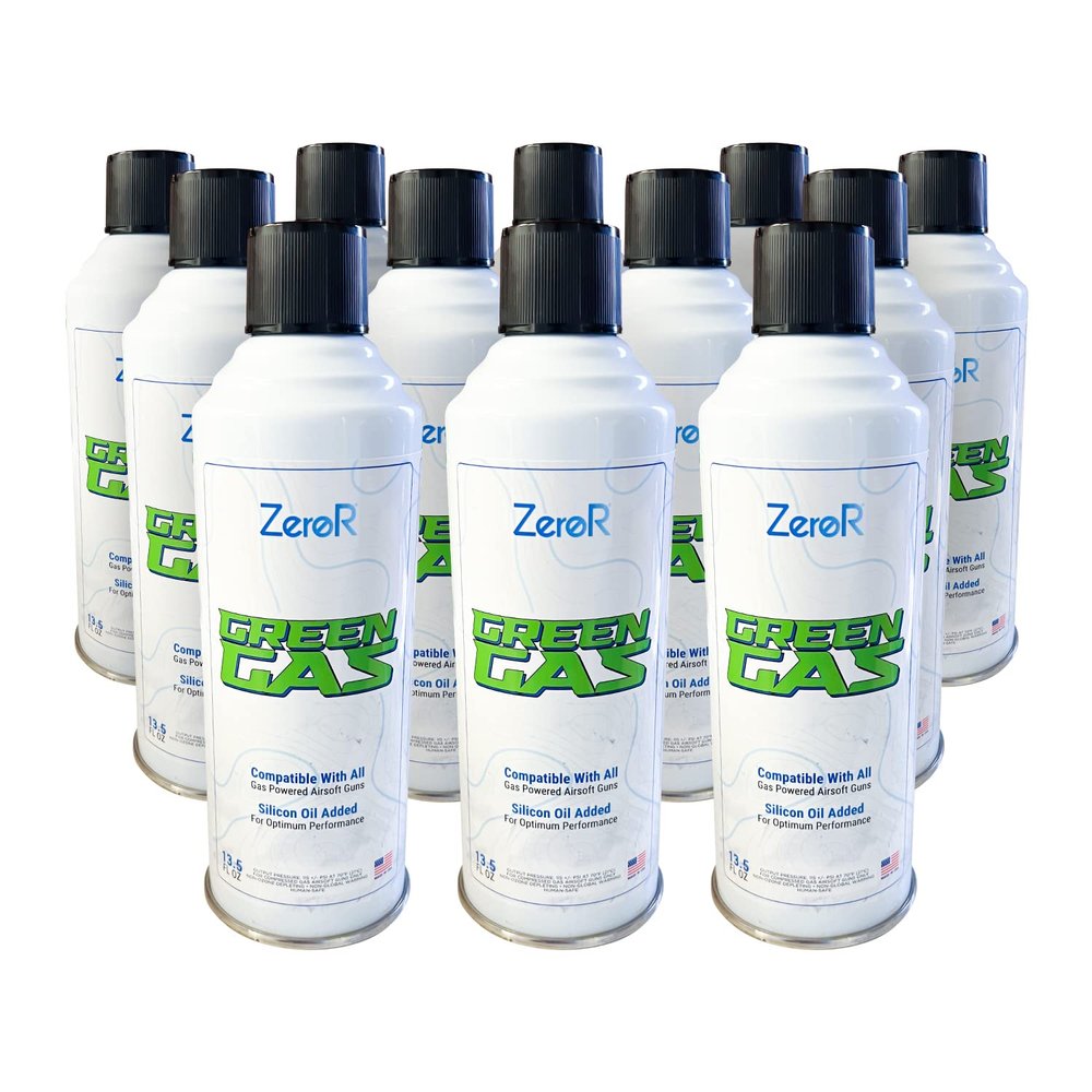 ZeroR Green Gas | Fuel for Airsoft Pistols | 12 Cans 13.5 fl oz Each (11.8 oz by Total Weight) (12)