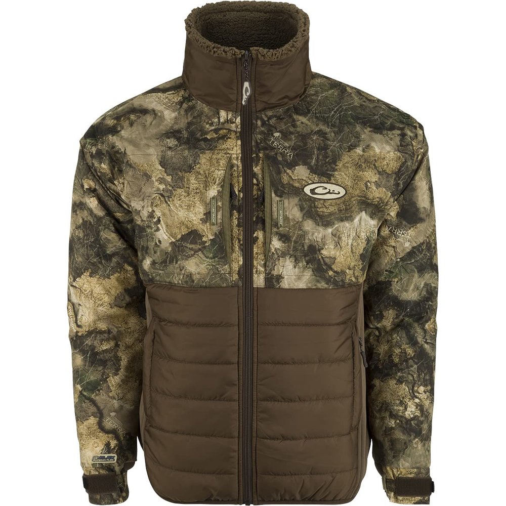 Drake Waterfowl LST Guardian Flex Double Down Eqwader Full Zip Jacket Camo (3XL, Mossy Oak Terra Bayou)