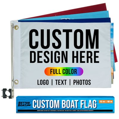 Small Boat Custom Flag Kit, 12" x 18", Personalized Marine Flag with Pole, Create Customized Pontoon Accessories, Unique Boating Gifts for Women and Men