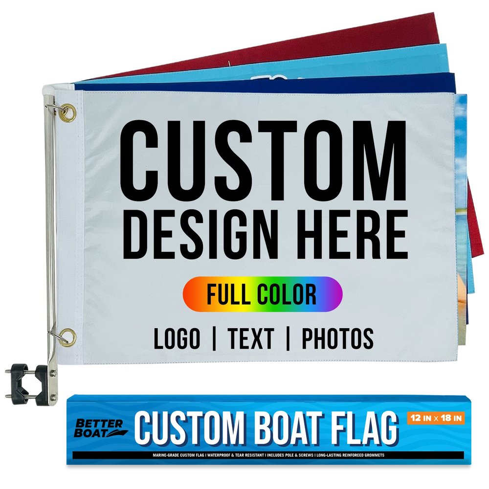 Small Boat Custom Flag Kit, 12" x 18", Personalized Marine Flag with Pole, Create Customized Pontoon Accessories, Unique Boating Gifts for Women and Men