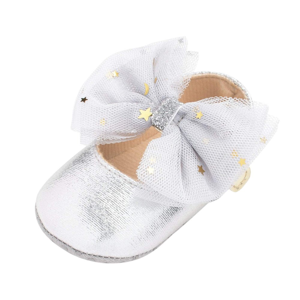 Babies Shoes Princess Rubber Dress Flat First Bowknot Sole Mary Shoes Girls Baby Baby Shoes Infant Boots Silver