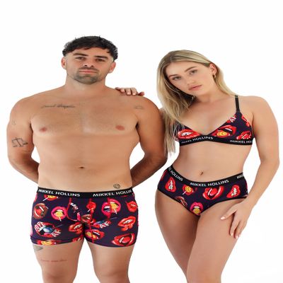 MIKKEL HOLLINS Mens Boxer Briefs With Fly - Sexy Lips - Ultra Soft Tencel Boxers For Men - Moisture Wicking - Anti Chafing Men's Underwear (Lips)(Large)