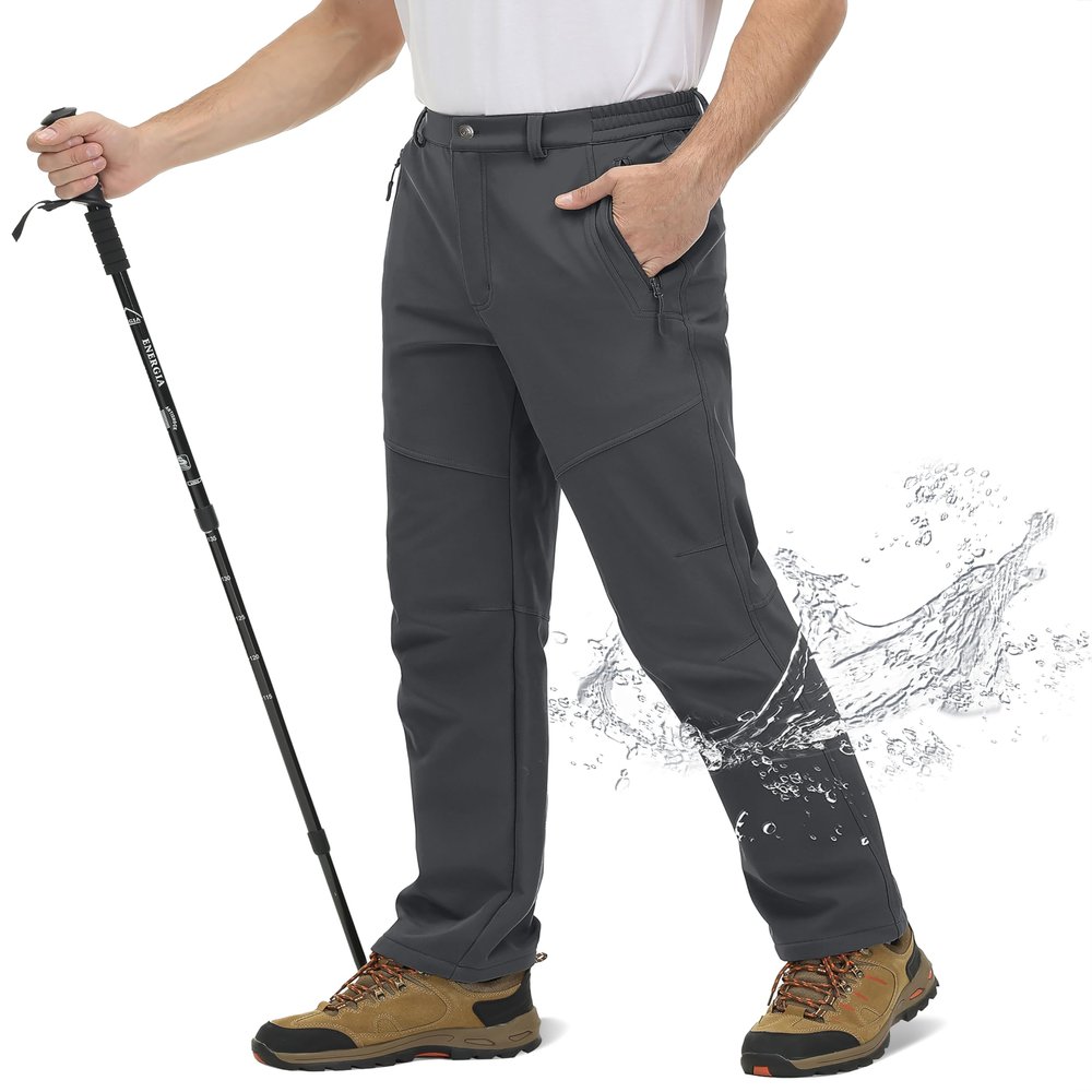 TACVASEN Men's Winter Snow Ski Fleece Lined Pants Skiing Pants Waterproof Fishing Hiking Work Pants with Pockets Hunting Pants for Men