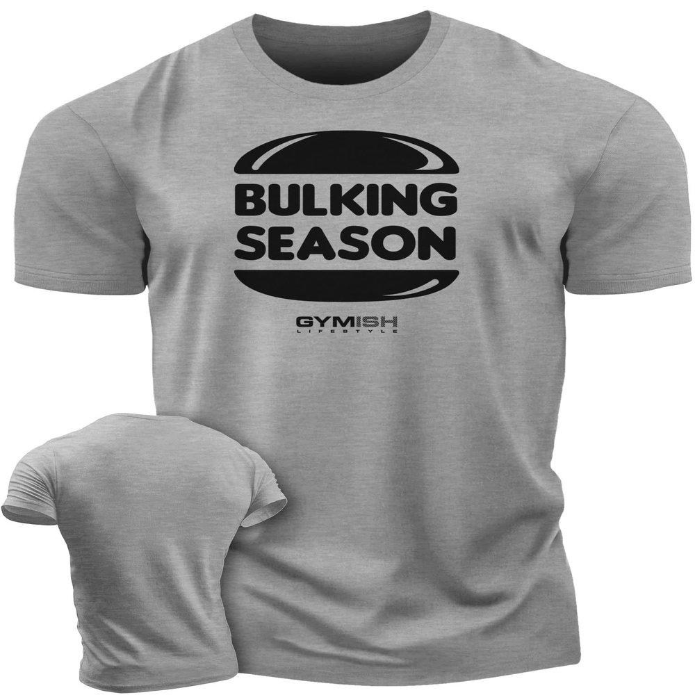 Bulking Season Weightlifting T-Shirt, Gym Inspiration Mens Workout Shirt (3XL, Bulking Season Grey)