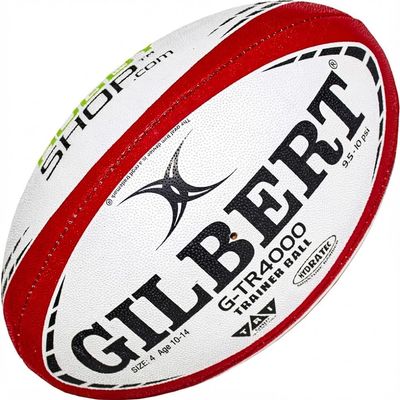 World Rugby Shop X Gilbert G-TR4000 Rugby Ball Size 4 - Durable Rugby Equipment - Triangular Surface Grip - 3 Ply Construction - Red