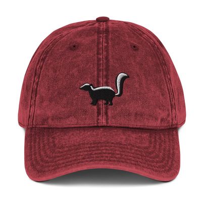 Skunk hat, Embroidered Unisex hat, Skunk Gifts for Skunk Lovers, Skunk hat Adult, Vintage Cotton Twill Cap Maroon