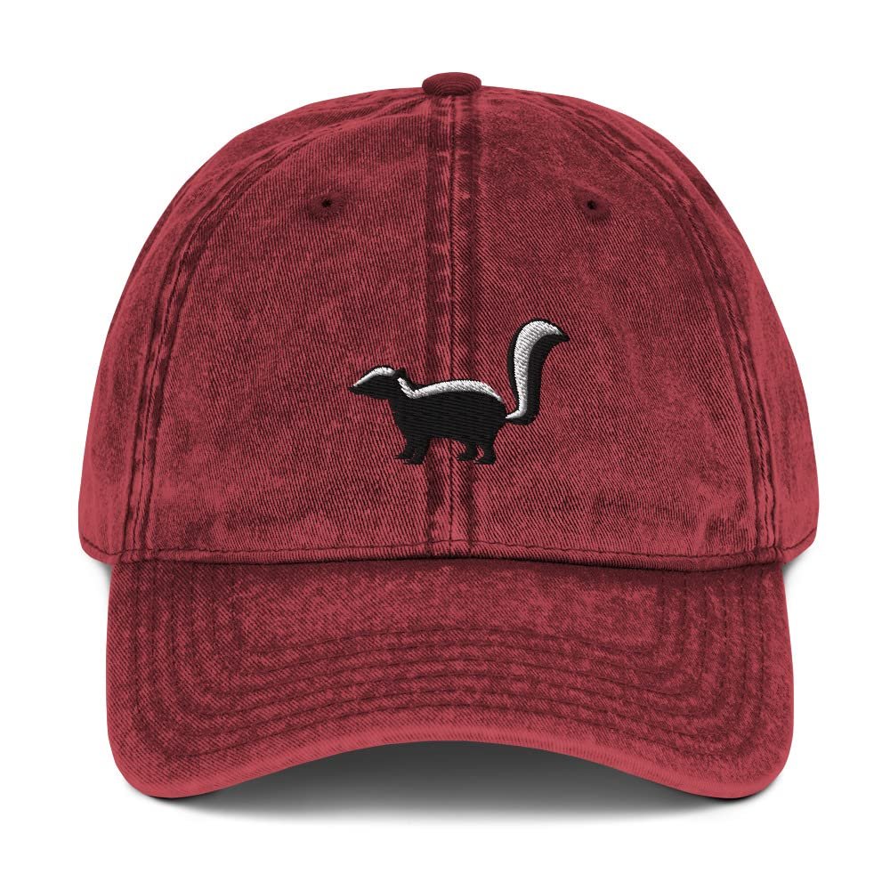 Skunk hat, Embroidered Unisex hat, Skunk Gifts for Skunk Lovers, Skunk hat Adult, Vintage Cotton Twill Cap Maroon