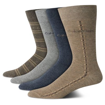 Calvin Klein Men's Dress Socks - 4 Pack Soft Cotton Blend Patterned Crew Socks for Men - Casual Mens Long Work Socks (7-12), Size 7-12, Wheat Assorted