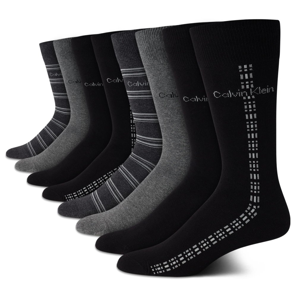 Calvin Klein Men's Dress Socks - 8 Pack Breathable Cotton Blend Crew Socks - Casual Long Work Sock for Men (Sizes: 7-12), Size 7-12, Black/Grey Multi