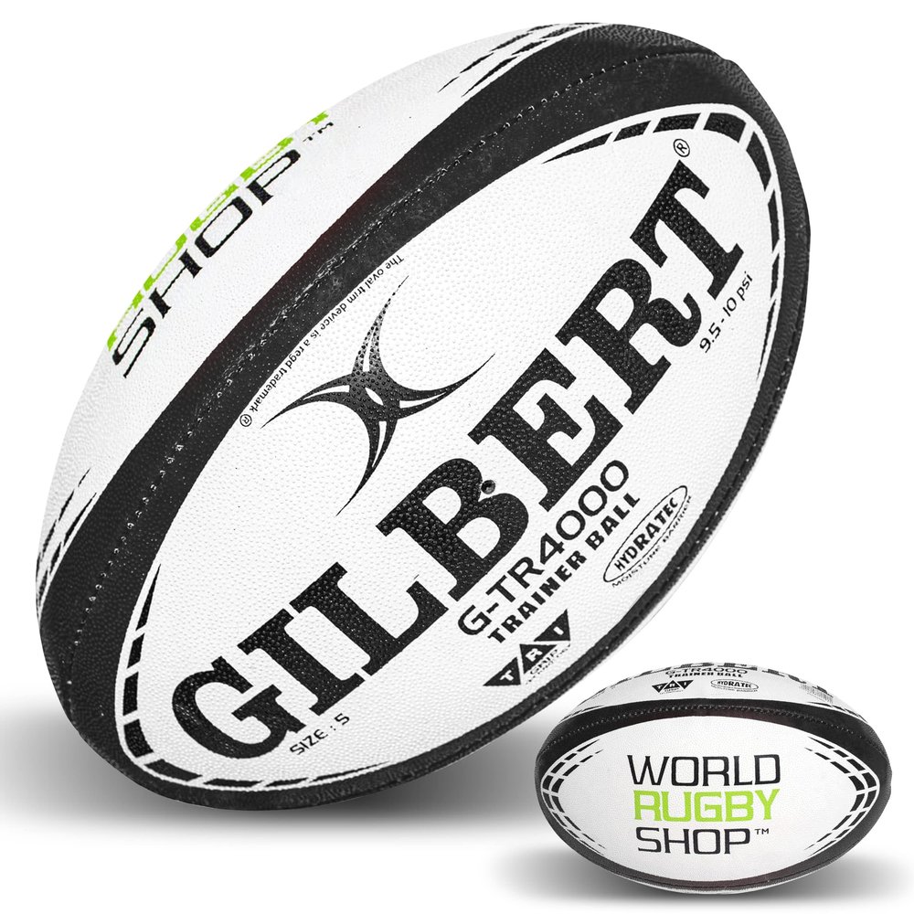 World Rugby Shop X Gilbert G-TR4000 Rugby Ball Size 5 - Durable Rugby Equipment - Triangular Surface Grip - 3 Ply Construction - Black