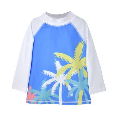 Flap Happy Baby Boys UPF 50+ Graphic Swim Top Rash Guard Shirt, Palm Paradise Blue, 6 Years US