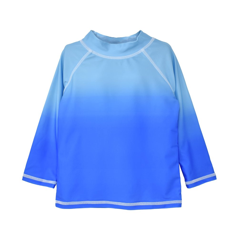 Flap Happy Baby Boys UPF 50+ Graphic Swim Top Rash Guard Shirt, Blue Ombre, 6 Months US