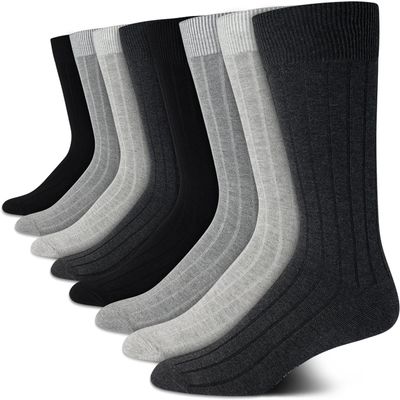 Calvin Klein Mens Dress Socks - 8 Pack Soft Cotton Blend Work Crew Socks for Men for Casual Business & Formal Wear, Size 7-12, Grey Heather Solid