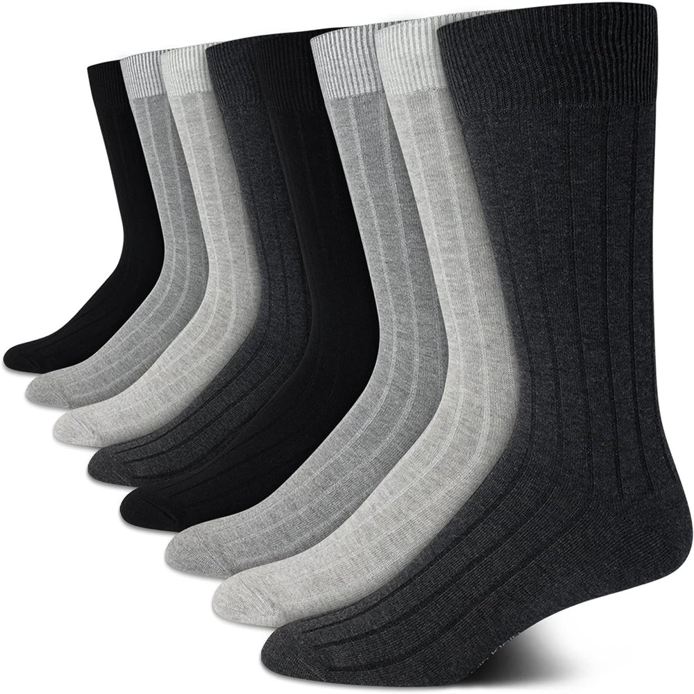 Calvin Klein Mens Dress Socks - 8 Pack Soft Cotton Blend Work Crew Socks for Men for Casual Business & Formal Wear, Size 7-12, Grey Heather Solid