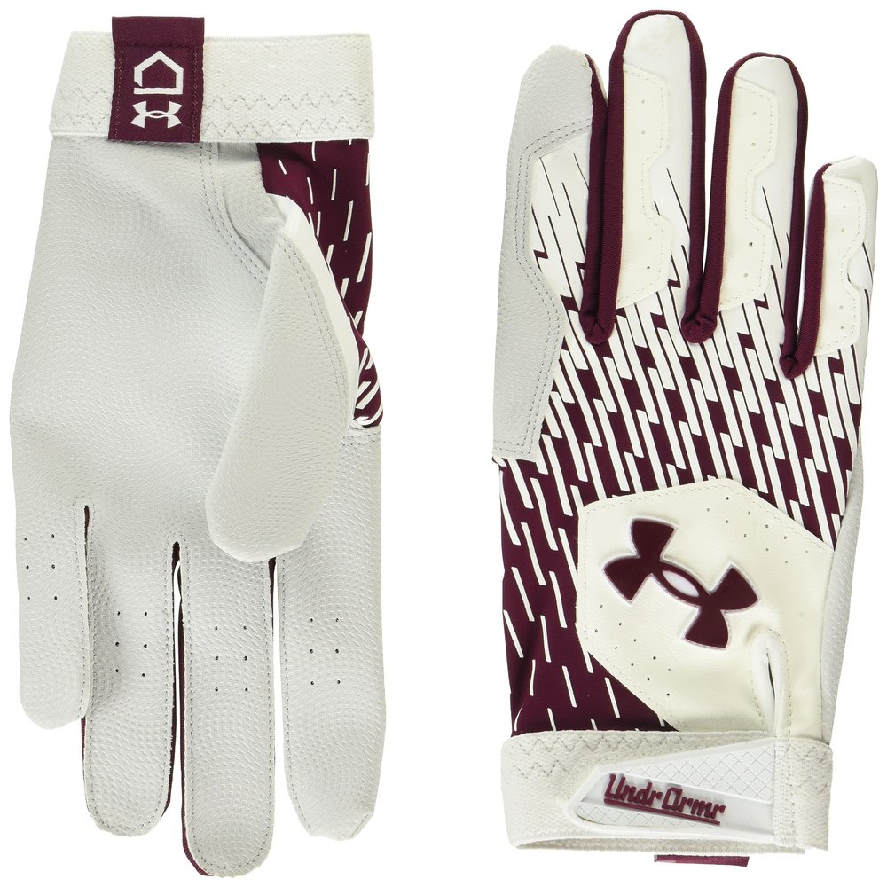 Under Armour Men's Clean Up Baseball Gloves, (106) White/Maroon/Maroon, XX-Large