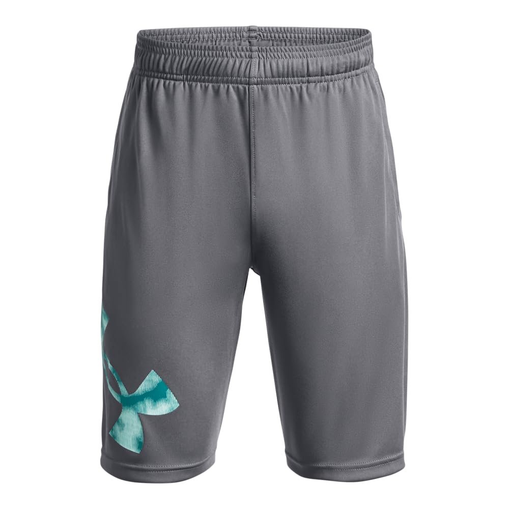 Under Armour Boys Prototype 2.0 Big Logo Shorts, (012) Pitch Gray / / Neo Turquoise, X-Large